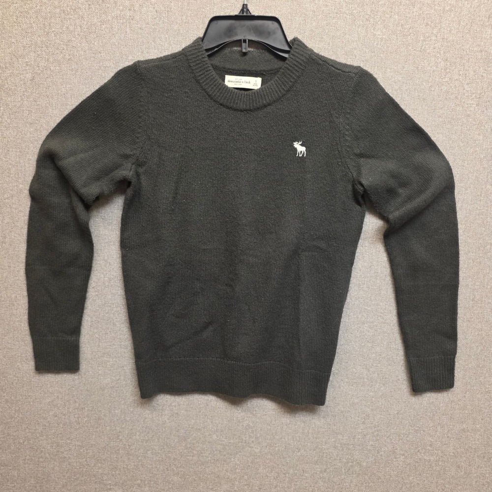 Abercrombie & Fitch Mens Small Green Wool Blend Crew Neck Moose Logo Sweater
